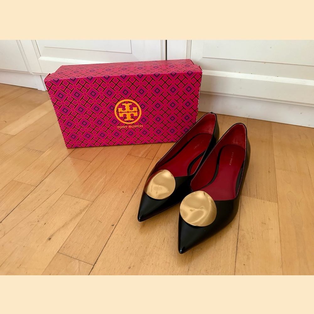 Tory Burch Patos Flats Patent Black 10M